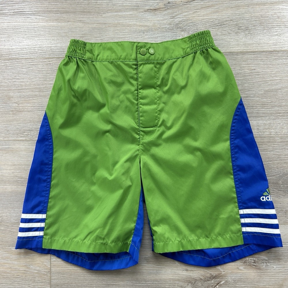 Vintage 90's Adidas Boys Large Blue Green Nylon Athletic‎ Shorts